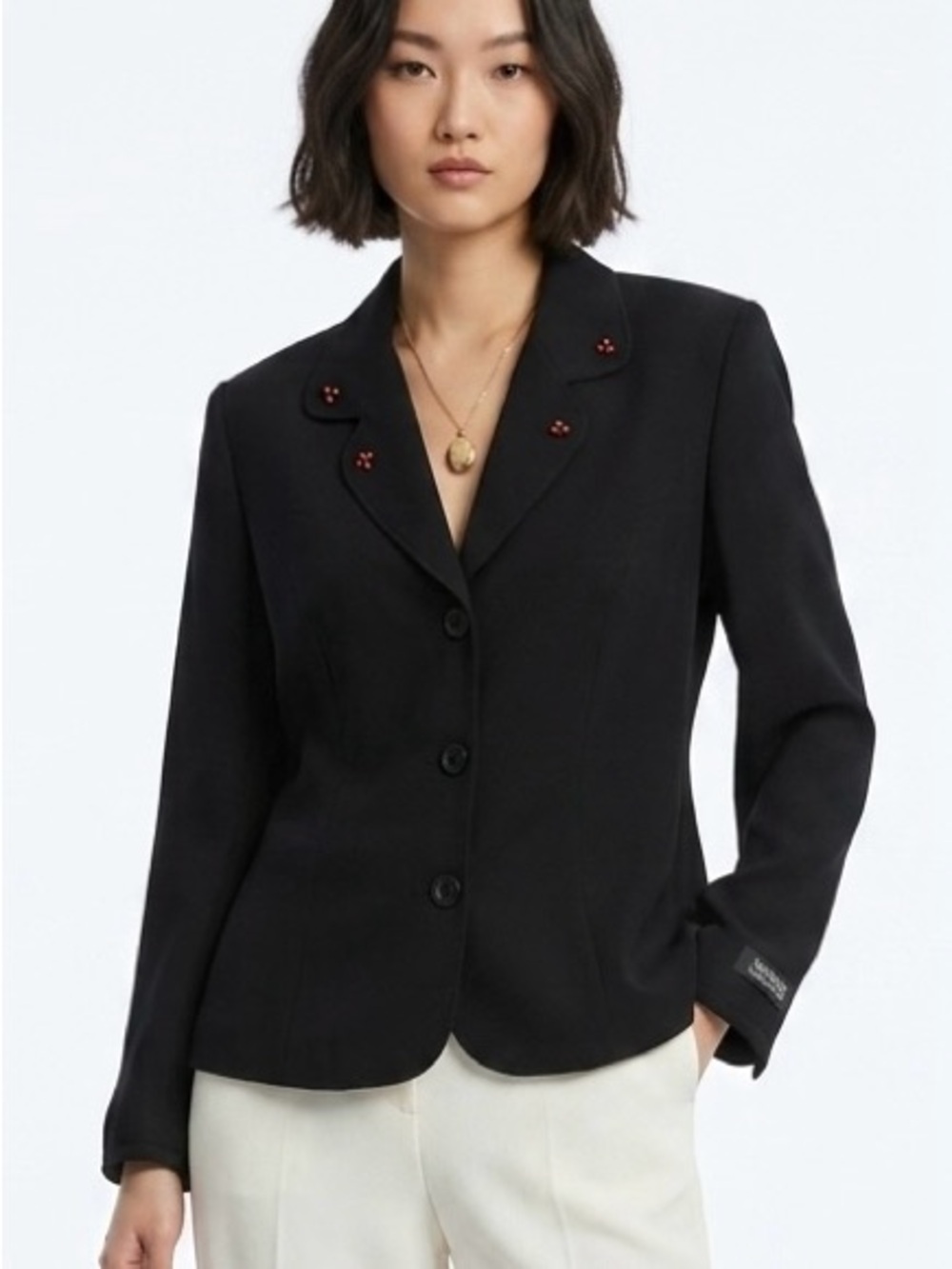 Marseillis Collections Vintage Black Blazer Red Bead Detail Size 14